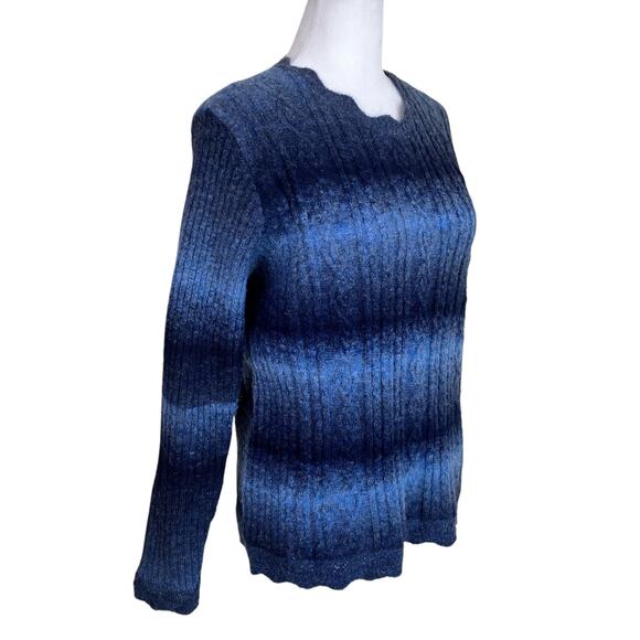 Alfred Dunner MP Blue Striped Ombre Cable Knit  Sweater Scallped Trims Acrylic - Picture 4 of 16
